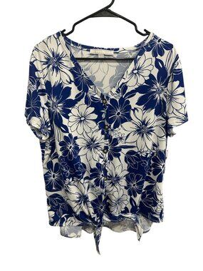 Juniper + Lime Large Floral Tie-Front Blouse Button-Front Gardencore Soft Girl